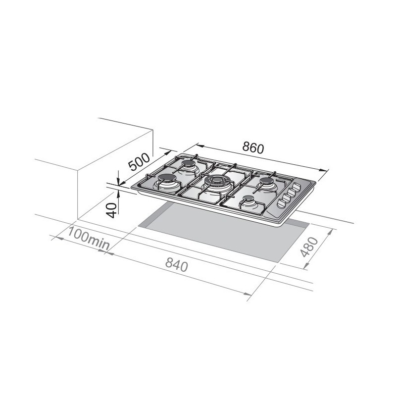 De’Longhi FLA 59 DD Kochfeld Edelstahl Integriert 86 cm Gaskochfeld 5 Zone(n)