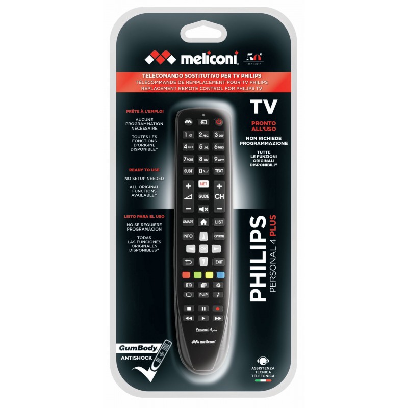 Meliconi Gumbody Personal 4 plus Fernbedienung IR Wireless TV Drucktasten