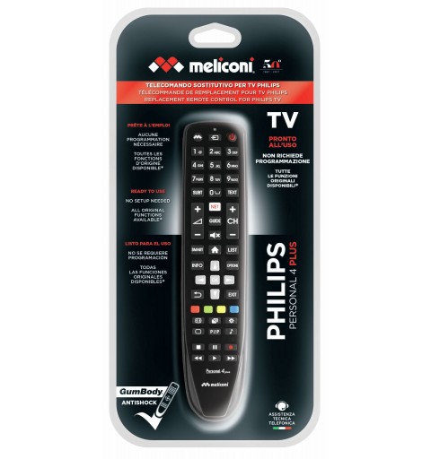 Meliconi Gumbody Personal 4 plus Fernbedienung IR Wireless TV Drucktasten