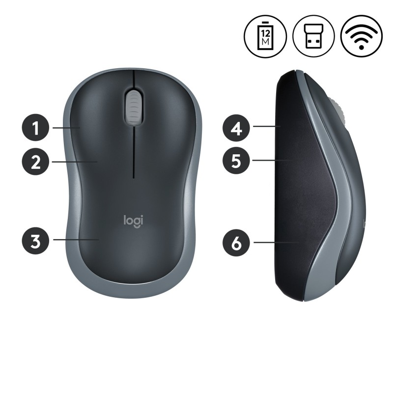 Logitech M185 ratón Ambidextro RF inalámbrico Óptico 1000 DPI