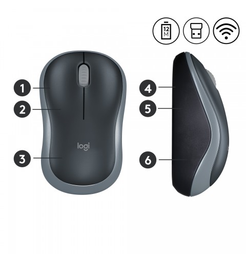 Logitech M185 ratón Ambidextro RF inalámbrico Óptico 1000 DPI