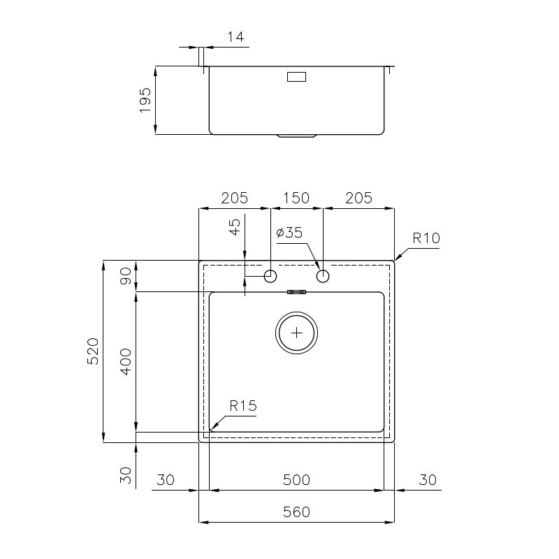 Foster KE Filotop 2265 050 Evier à poser Rectangulaire Acier inoxydable