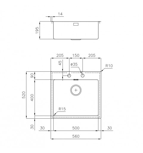 Foster KE Filotop 2265 050 Evier à poser Rectangulaire Acier inoxydable