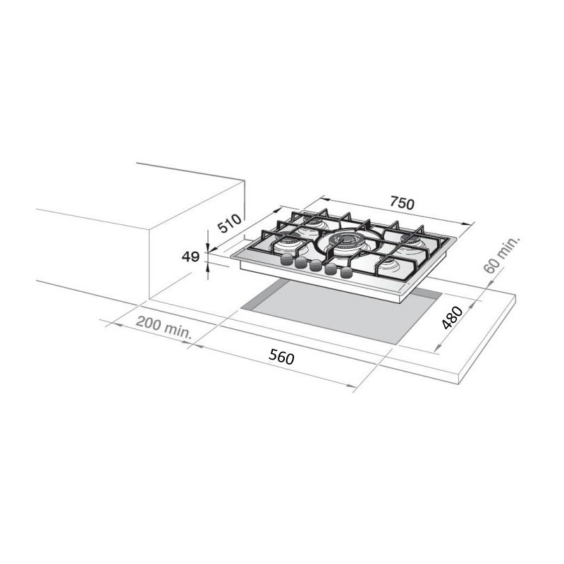 De’Longhi NSL 475 X hobs Acero inoxidable Integrado 75 cm Encimera de gas 4 zona(s)