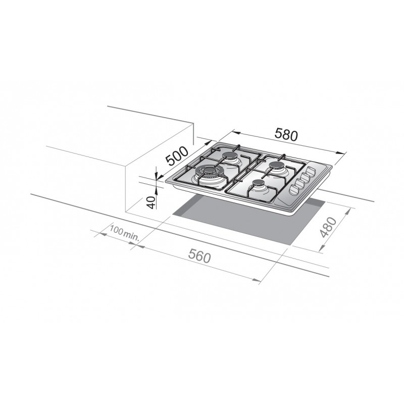 De’Longhi YAL 46 ASV hob Stainless steel Built-in 58 cm Gas 4 zone(s)