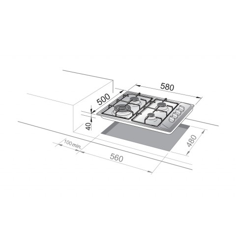 De’Longhi YAL 46 ASV hob Stainless steel Built-in 58 cm Gas 4 zone(s)