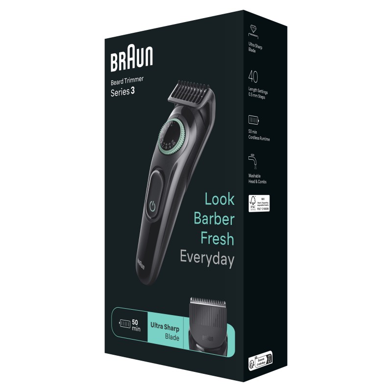 Braun BeardTrimmer 3 BT3411 Black, Green