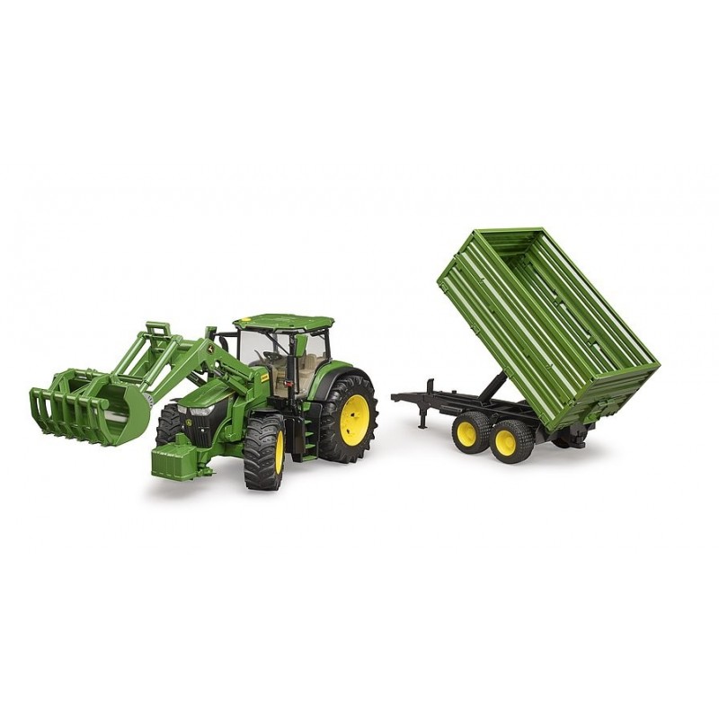 BRUDER John Deere 7R avec chargeur avant et remorque avec attelage tandem