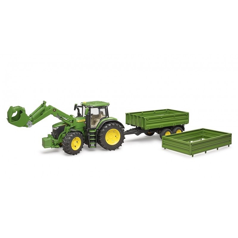 BRUDER John Deere 7R 350 mit Frontlader und Tandemachstransportanhänger