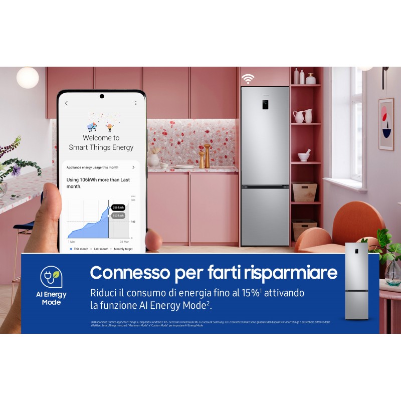 Samsung Frigorifero Combinato EcoFlex AI 2m 390L RB38C672CSA