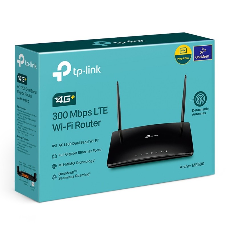 TP-Link Archer MR500 router inalámbrico Gigabit Ethernet Doble banda (2,4 GHz 5 GHz) 4G Negro