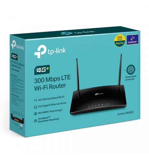 TP-Link Archer MR500 router inalámbrico Gigabit Ethernet Doble banda (2,4 GHz 5 GHz) 4G Negro