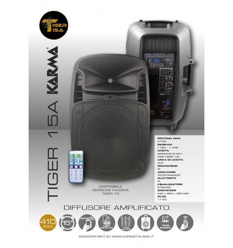 Karma Italiana Tiger 15A Freestanding Public Address (PA) system 205 W Black