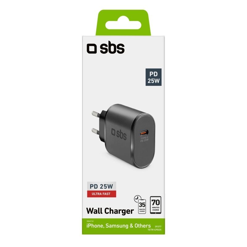 SBS TETR1CPD25 cargador de dispositivo móvil Smartphone, Tableta Negro Corriente alterna Interior