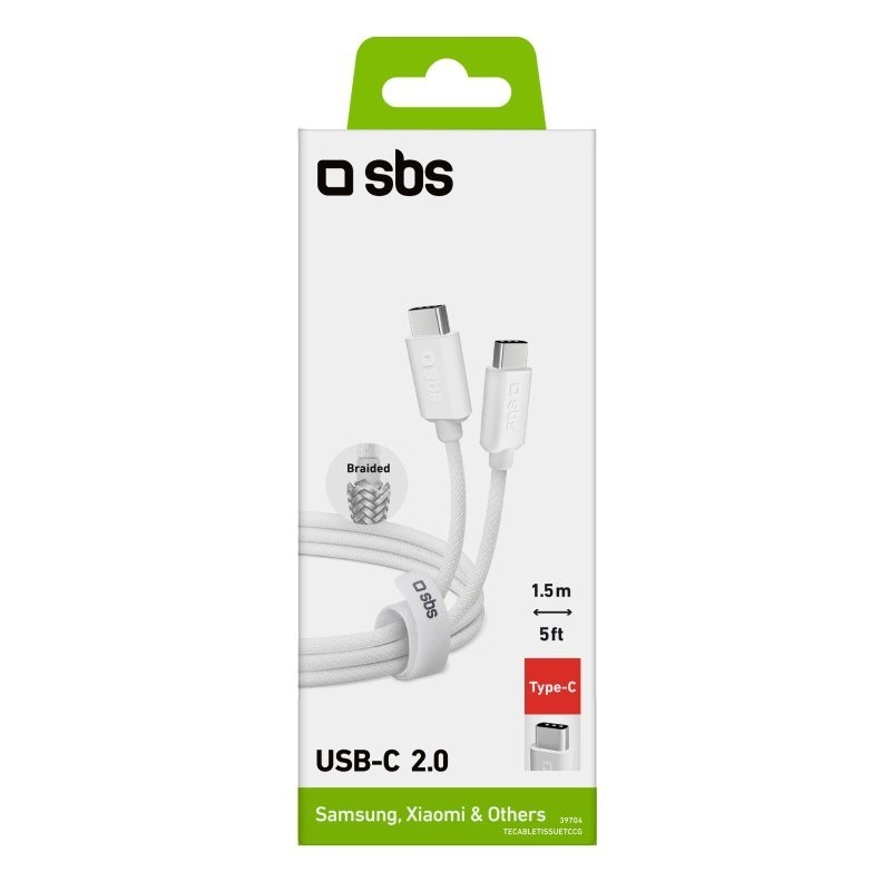 SBS TECABLETISSUETCCG câble USB 1,5 m USB 2.0 USB C Blanc