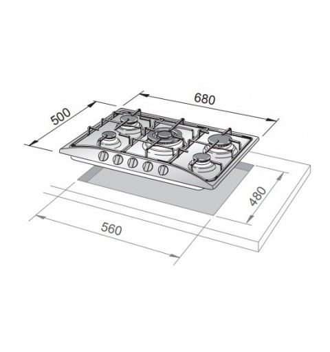 De’Longhi FFS 57 ASV hob Oat Built-in 68 cm Gas 5 zone(s)