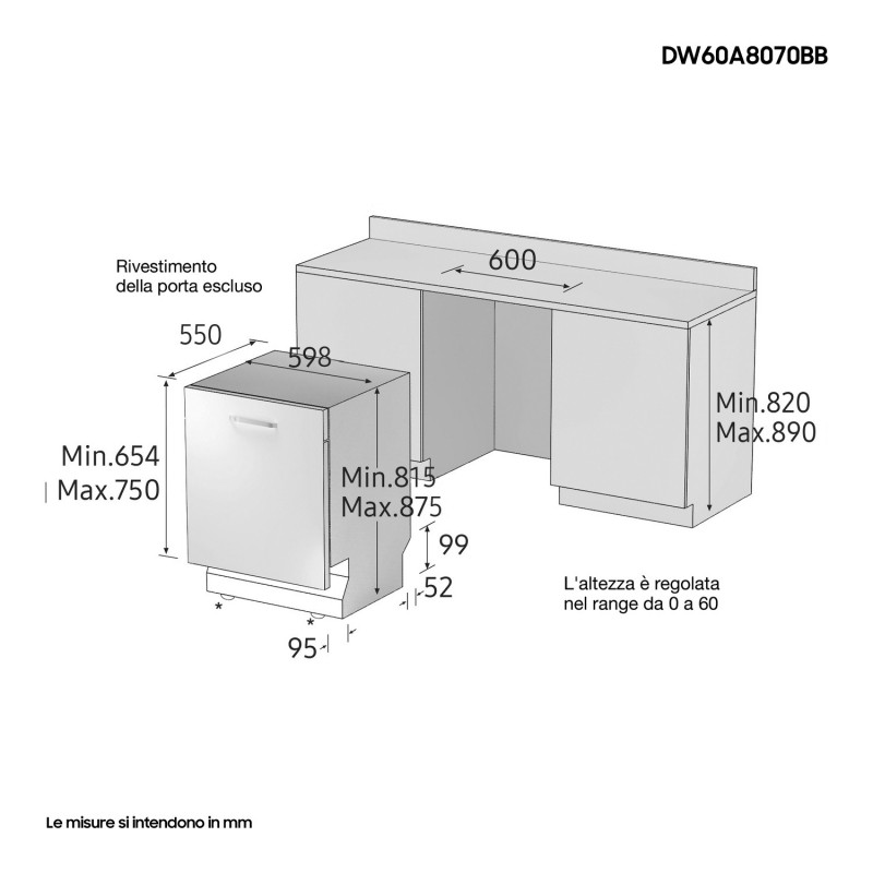 Samsung DW60A8070BB Completamente integrado 14 cubiertos B