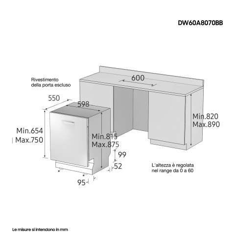 Samsung DW60A8070BB Completamente integrado 14 cubiertos B