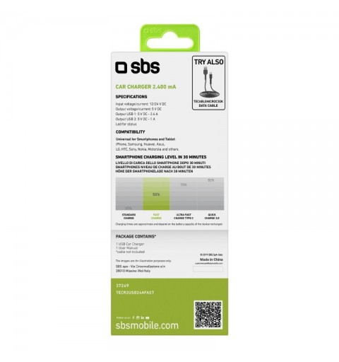 SBS TECR2USB24AFAST Ladegerät für Mobilgeräte Universal Schwarz Zigarettenanzünder Auto