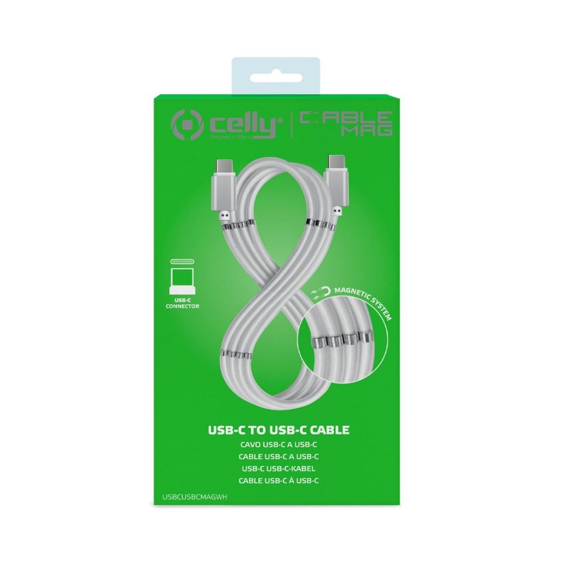 Celly USBCUSBCMAGWH cable USB 1 m USB 3.2 Gen 1 (3.1 Gen 1) USB C Blanco