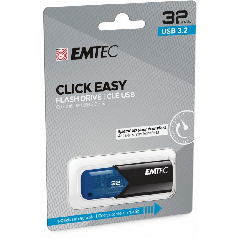 Emtec B110 Click Easy 3.2 unidad flash USB 32 GB USB tipo A 3.2 Gen 2 (3.1 Gen 2) Negro, Azul