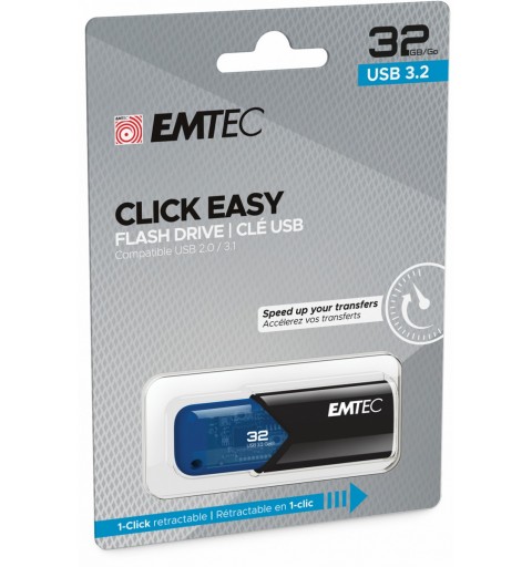 Emtec B110 Click Easy 3.2 unidad flash USB 32 GB USB tipo A 3.2 Gen 2 (3.1 Gen 2) Negro, Azul