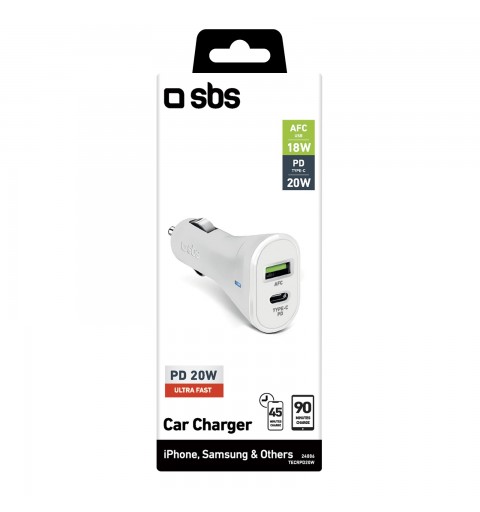 SBS TECRPD20W chargeur d'appareils mobiles Smartphone, Tablette Blanc Allume-cigare Charge rapide Auto