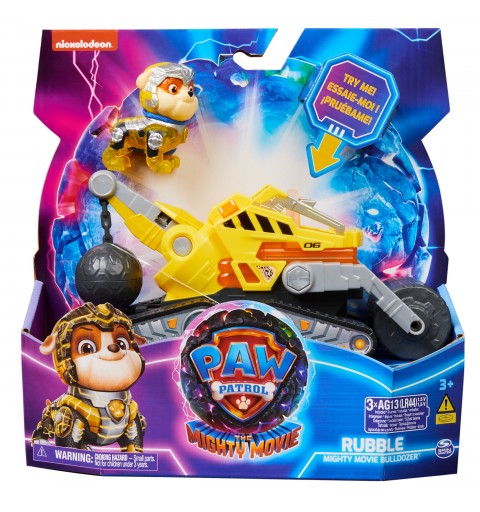 PAW Patrol The Mighty Movie, Construction Toy Truck with Rubble Mighty Pups Action Figure, Lights and Sounds, Kids Toys for