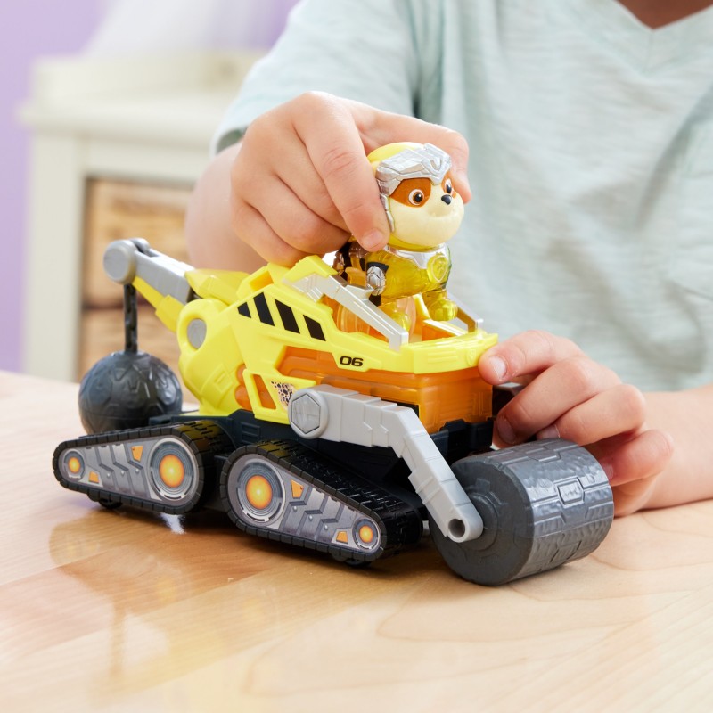 PAW Patrol The Mighty Movie, Construction Toy Truck with Rubble Mighty Pups Action Figure, Lights and Sounds, Kids Toys for