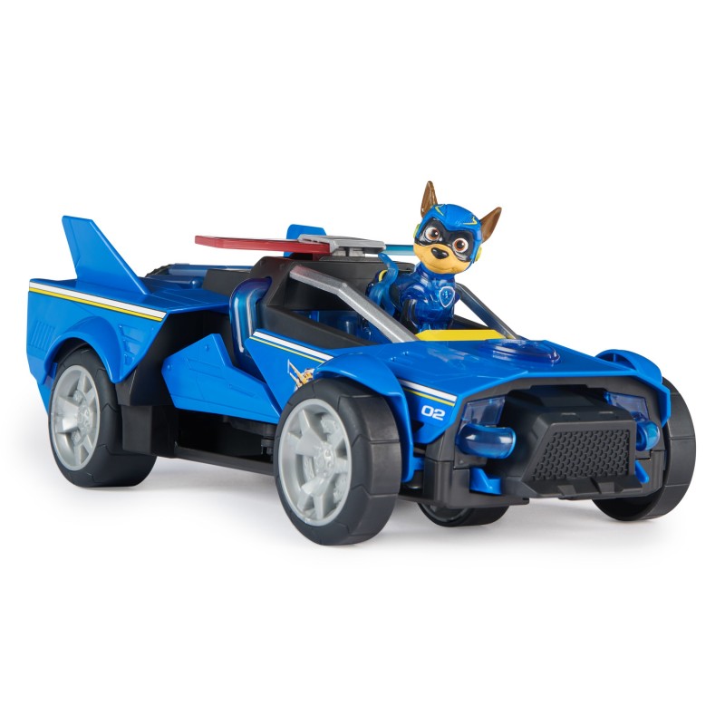 PAW Patrol La patrulla canina la superpelícula, Mighty Transforming Cruiser con figura de acción de Chase de los Mighty Pups,