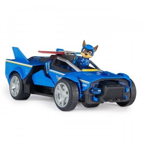 PAW Patrol La patrulla canina la superpelícula, Mighty Transforming Cruiser con figura de acción de Chase de los Mighty Pups,