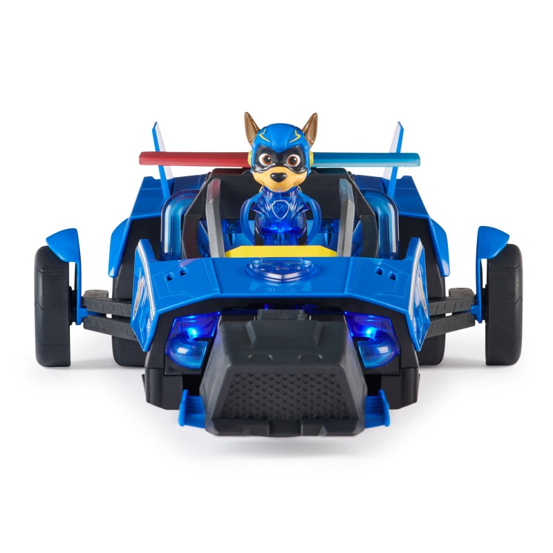 PAW Patrol La patrulla canina la superpelícula, Mighty Transforming Cruiser con figura de acción de Chase de los Mighty Pups,