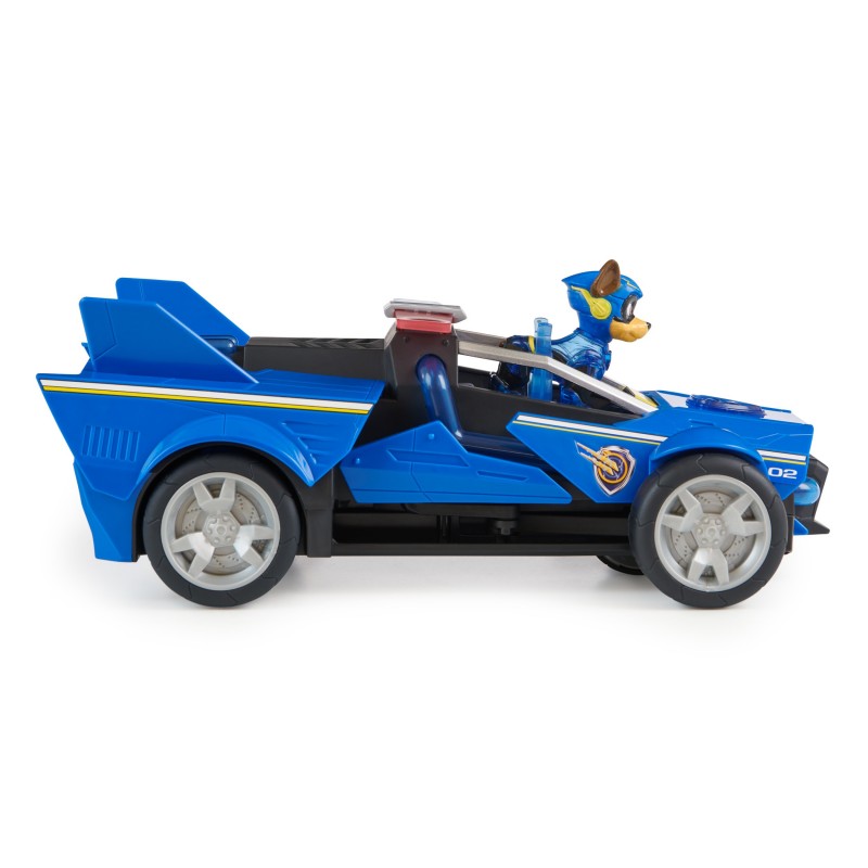 PAW Patrol La patrulla canina la superpelícula, Mighty Transforming Cruiser con figura de acción de Chase de los Mighty Pups,