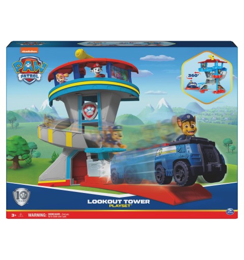 PAW Patrol . 10. Jubiläum, Lookout Tower, Hauptquartier Spielset mit 1 Chase Basis Fahrzeug, 2 Chase Figuren und Zubehör,