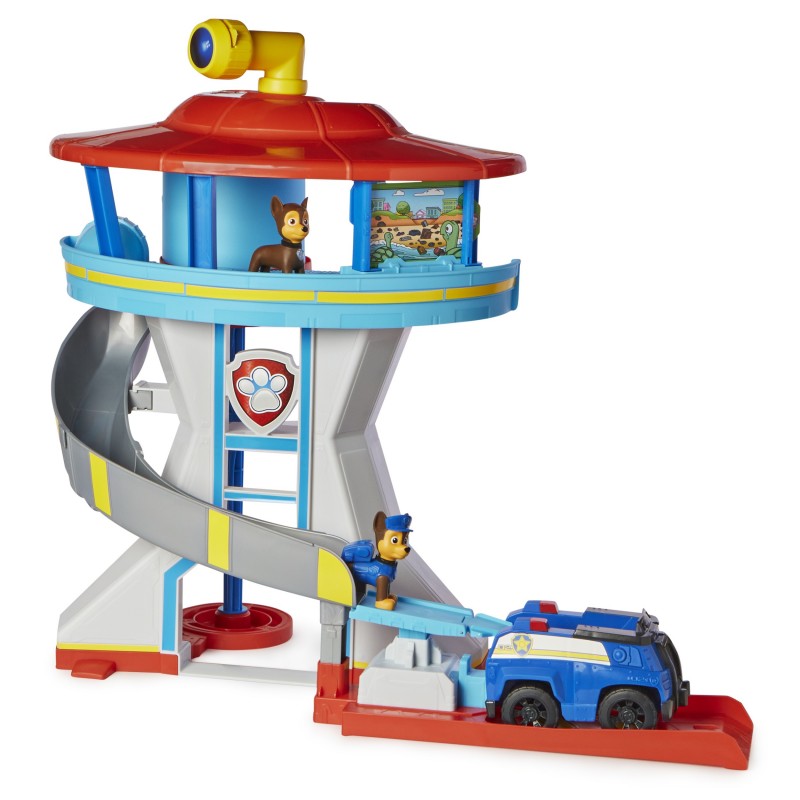 PAW Patrol . 10. Jubiläum, Lookout Tower, Hauptquartier Spielset mit 1 Chase Basis Fahrzeug, 2 Chase Figuren und Zubehör,