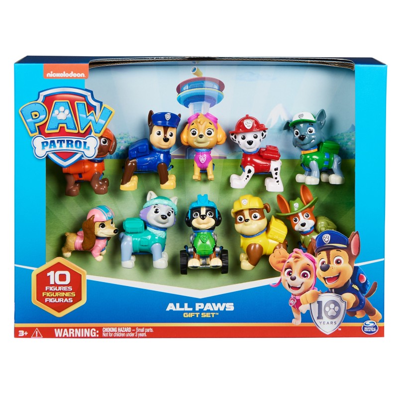 PAW Patrol , 10. Jubiläum, Action Pack Pups Figuren Geschenkset mit 10 Hundefiguren zum Sammeln, geeignet für Kinder ab 3 Jahren