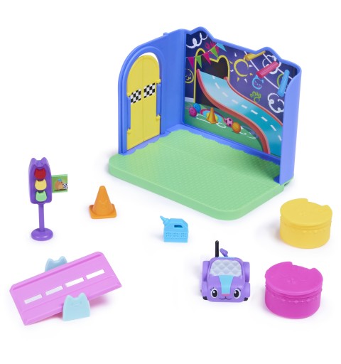 Gabby's Dollhouse , Stanza dei giochi Carlita Purr-ific con la macchinina giocattolo Carlita, accessori, mobili e scatola con