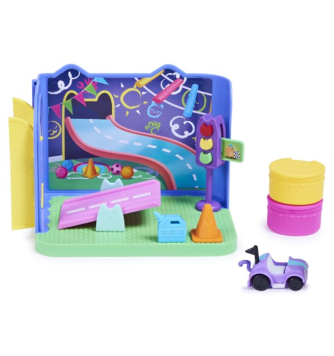 Gabby's Dollhouse , Stanza dei giochi Carlita Purr-ific con la macchinina giocattolo Carlita, accessori, mobili e scatola con