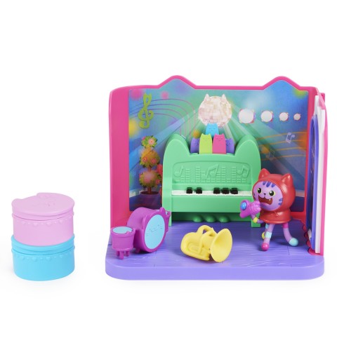 Gabby's Dollhouse , Groovy Music Room con personaggio Daniel James Catnip, 2 accessori, 2 mobili e 2 scatole con sorpresa,