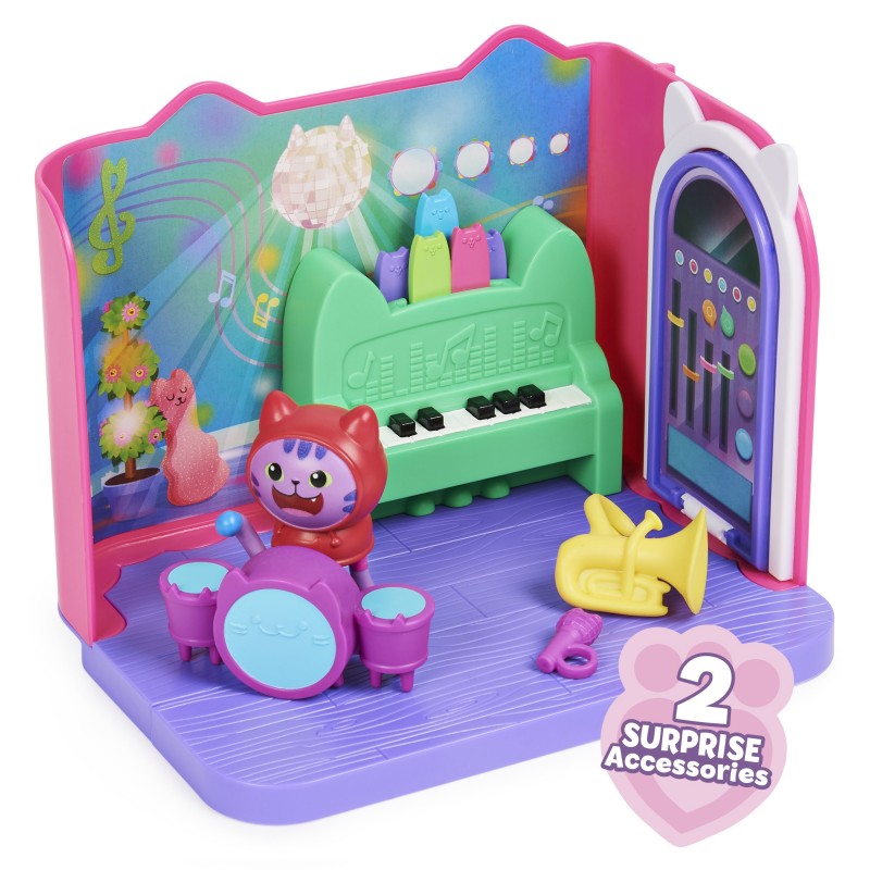 Gabby's Dollhouse , Groovy Music Room with Daniel James Catnip Figure, 2 Accessories, 2 Furniture Pieces and 2 Deliveries, Kids