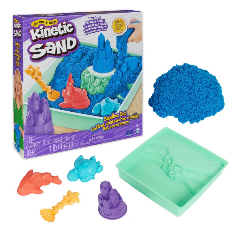 Kinetic Sand SABLE MAGIQUE - COFFRET CHÂTEAU BAC À SABLE 454 G + 4 ACCESSOIRES - Sculptez à l'Infini ce Sable à Modeler comme