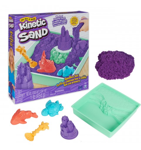 Kinetic Sand Juego de arenero de , 454 g de arena para jugar azul, almacenamiento en arenero, 4 moldes y herramientas, juguetes