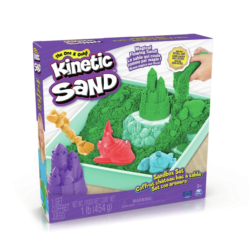 Kinetic Sand Sandbox Set 1lb Blue Play Sand Sandbox Storage 4 Molds and Tools Sensory Toys