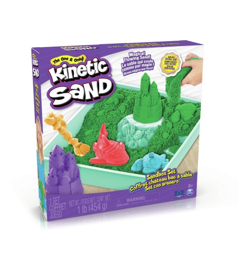 Kinetic Sand Sandbox Set, 1lb Blue Play Sand, Sandbox Storage, 4 Molds and Tools, Sensory Toys for Kids Ages 3+