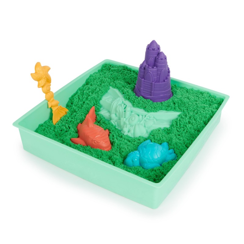 Kinetic Sand Juego de arenero de , 454 g de arena para jugar azul, almacenamiento en arenero, 4 moldes y herramientas, juguetes