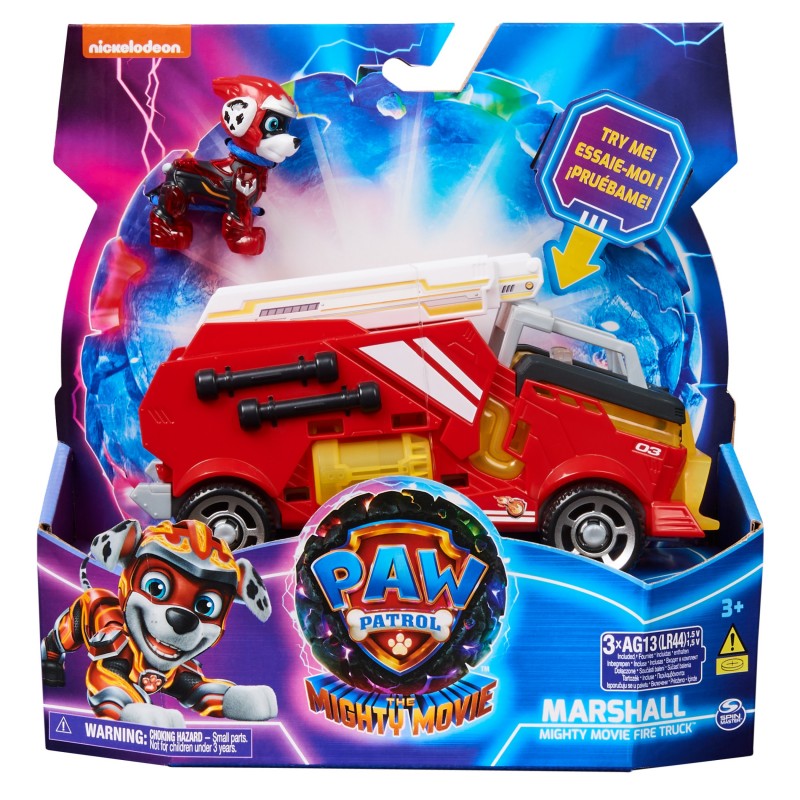 PAW Patrol The Mighty Movie, Firetruck Toy with Marshall Mighty Pups Action Figure, Lights and Sounds, Kids Toys for Boys &