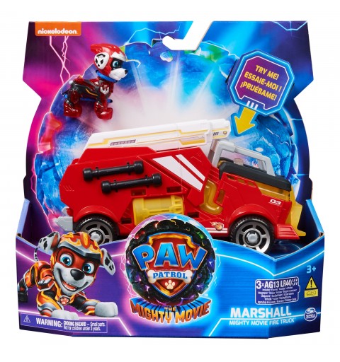 PAW Patrol The Mighty Movie, Firetruck Toy with Marshall Mighty Pups Action Figure, Lights and Sounds, Kids Toys for Boys &