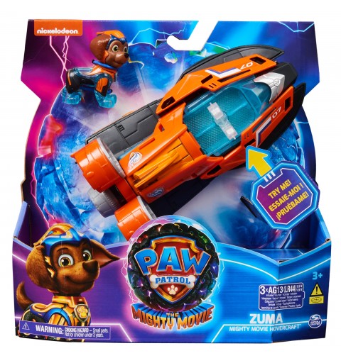 PAW Patrol La patrulla canina la Superpelícula, aerodeslizador de juguete con figura de acción de Zuma de los Mighty Pups,