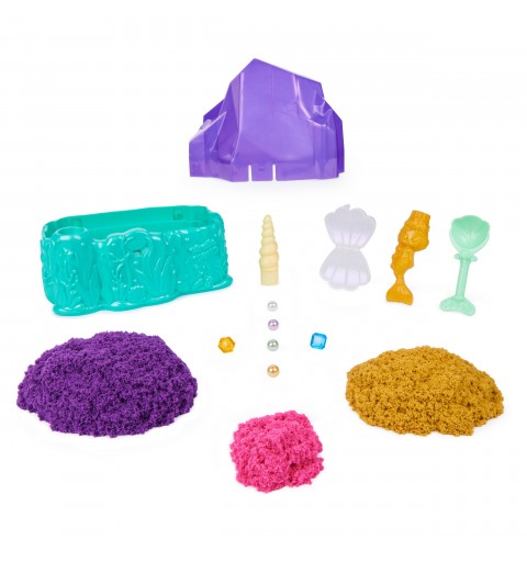 Kinetic Sand , Coffret cristal et sirène, 481 g de sable à modeler, sable scintillant doré, rangement et outils, jouets