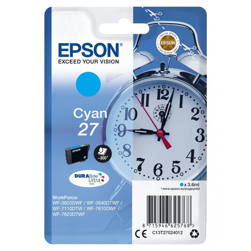 Epson Alarm clock Singlepack Cyan 27 DURABrite Ultra Ink